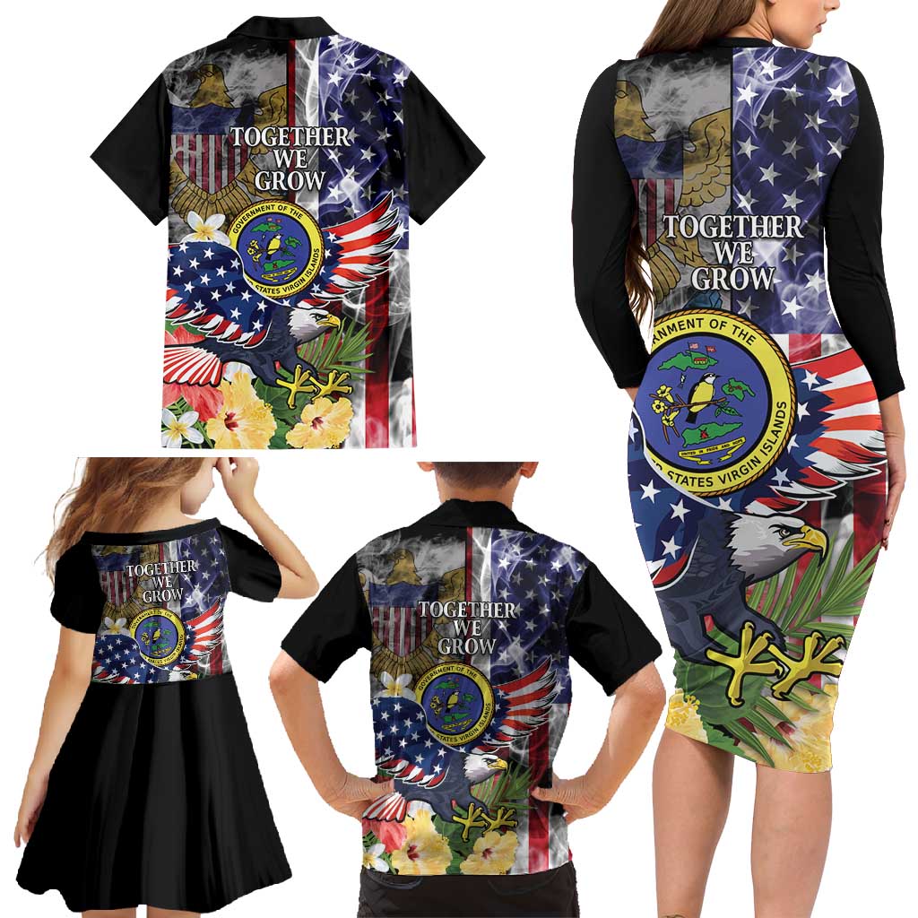 US Virgin Islands USA Half Flag Family Matching Long Sleeve Bodycon Dress and Hawaiian Shirt Together We Grow Smoke Effect - Wonder Print Shop
