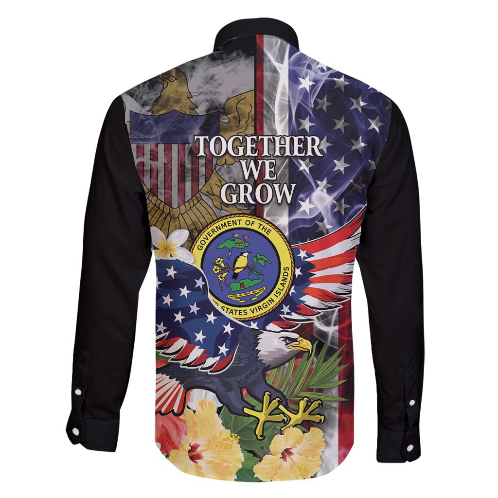US Virgin Islands USA Half Flag Family Matching Long Sleeve Bodycon Dress and Hawaiian Shirt Together We Grow Smoke Effect - Wonder Print Shop