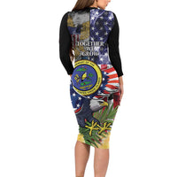 US Virgin Islands USA Half Flag Family Matching Long Sleeve Bodycon Dress and Hawaiian Shirt Together We Grow Smoke Effect - Wonder Print Shop