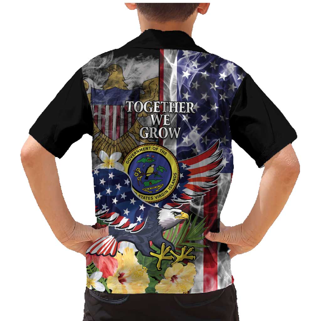 US Virgin Islands USA Half Flag Family Matching Mermaid Dress and Hawaiian Shirt Together We Grow Smoke Effect - Wonder Print Shop