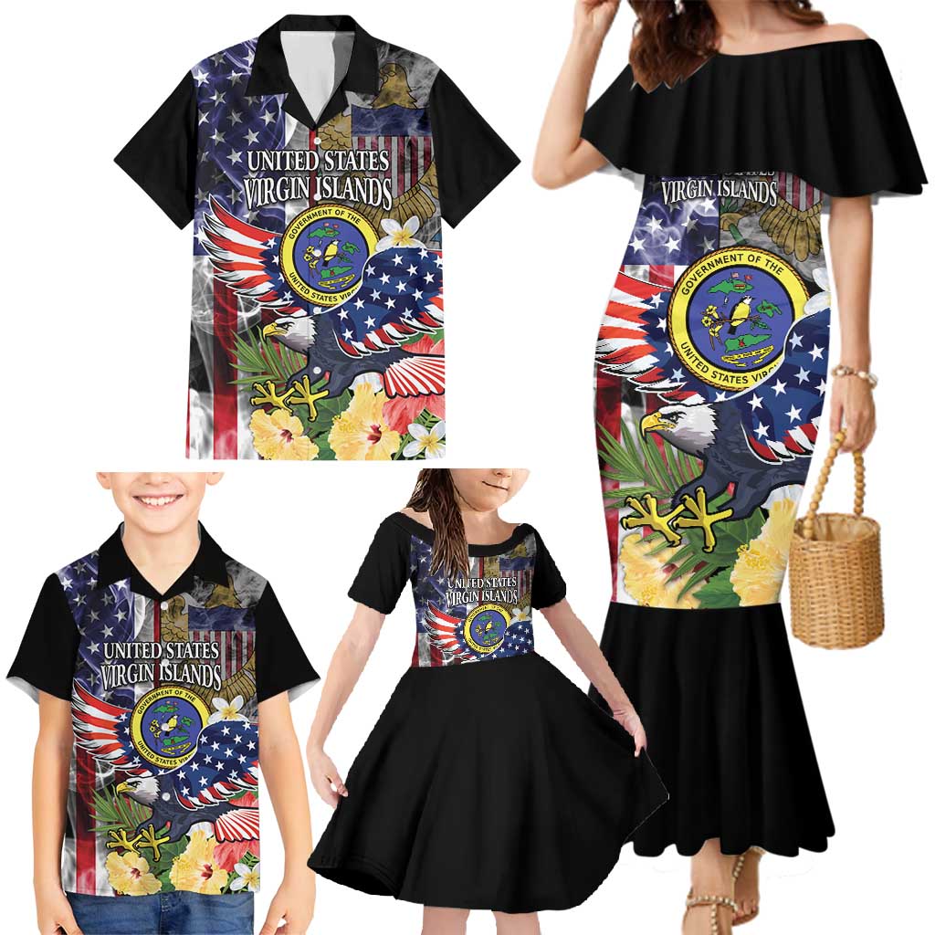 US Virgin Islands USA Half Flag Family Matching Mermaid Dress and Hawaiian Shirt Together We Grow Smoke Effect - Wonder Print Shop
