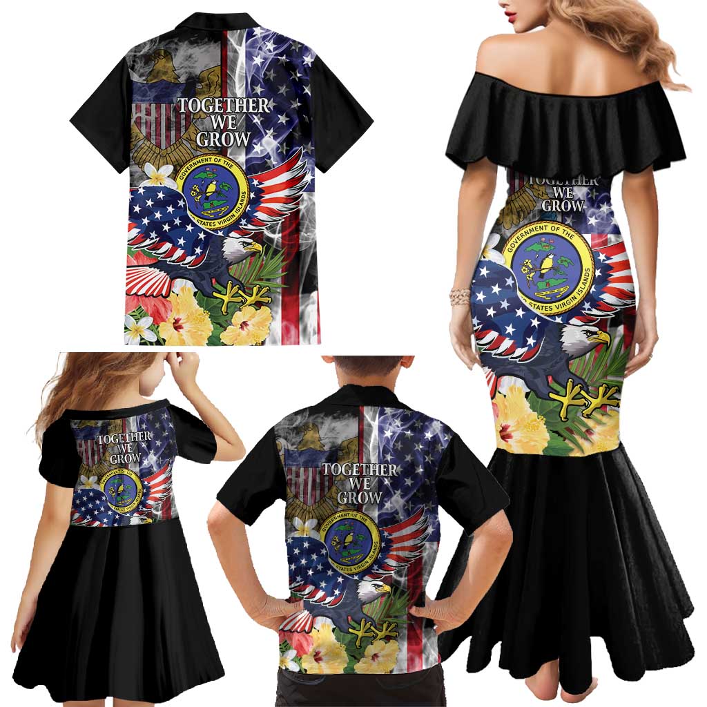 US Virgin Islands USA Half Flag Family Matching Mermaid Dress and Hawaiian Shirt Together We Grow Smoke Effect - Wonder Print Shop