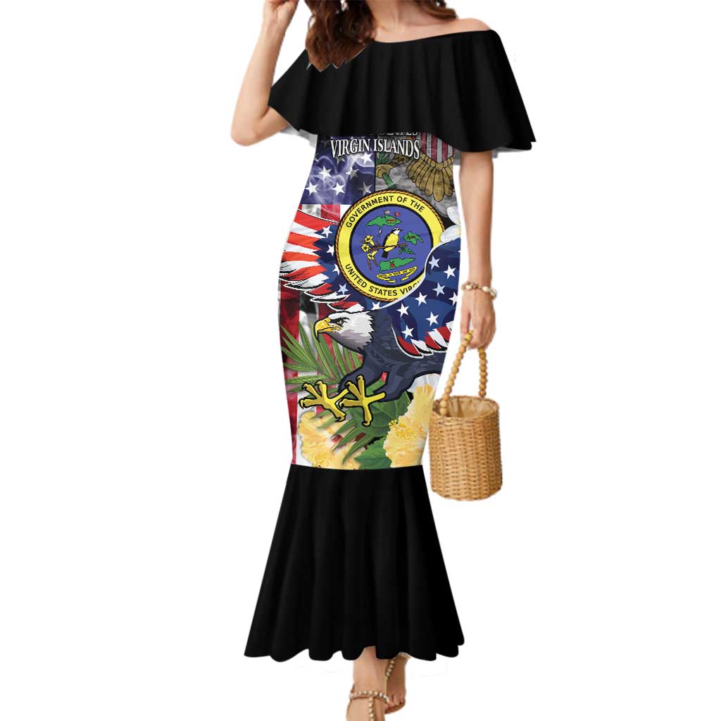 US Virgin Islands USA Half Flag Family Matching Mermaid Dress and Hawaiian Shirt Together We Grow Smoke Effect - Wonder Print Shop