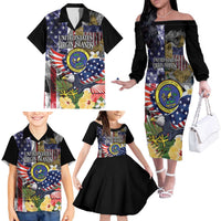 US Virgin Islands USA Half Flag Family Matching Off The Shoulder Long Sleeve Dress and Hawaiian Shirt Together We Grow Smoke Effect - Wonder Print Shop