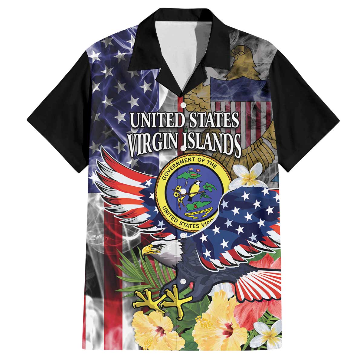 US Virgin Islands USA Half Flag Family Matching Off The Shoulder Long Sleeve Dress and Hawaiian Shirt Together We Grow Smoke Effect - Wonder Print Shop