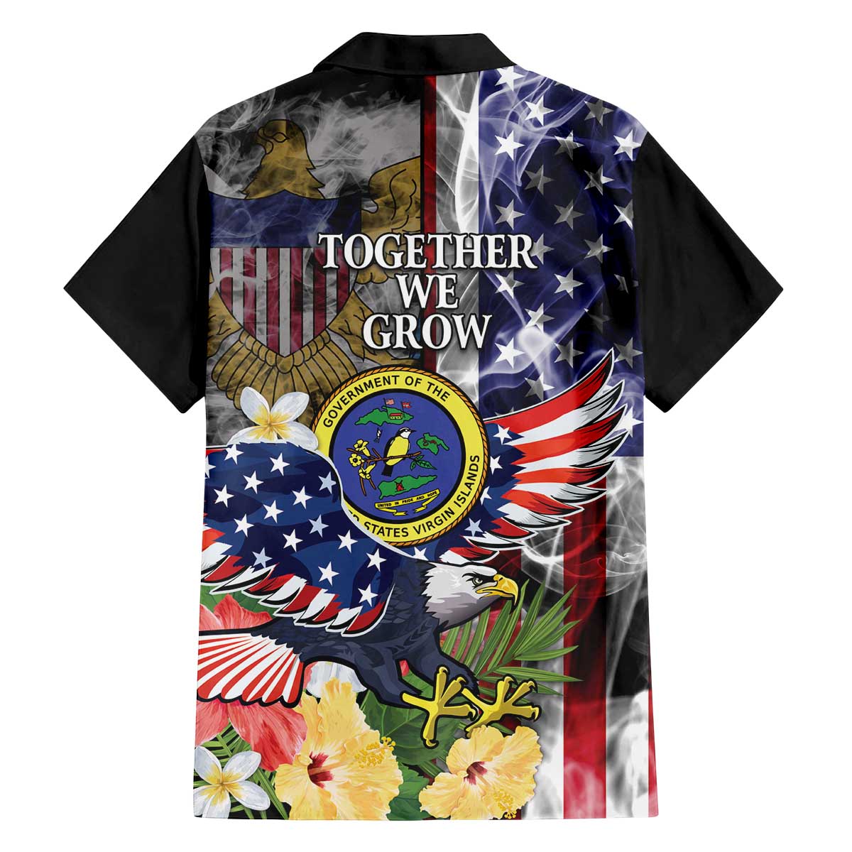 US Virgin Islands USA Half Flag Family Matching Off The Shoulder Long Sleeve Dress and Hawaiian Shirt Together We Grow Smoke Effect - Wonder Print Shop