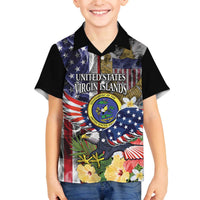US Virgin Islands USA Half Flag Family Matching Off The Shoulder Long Sleeve Dress and Hawaiian Shirt Together We Grow Smoke Effect - Wonder Print Shop