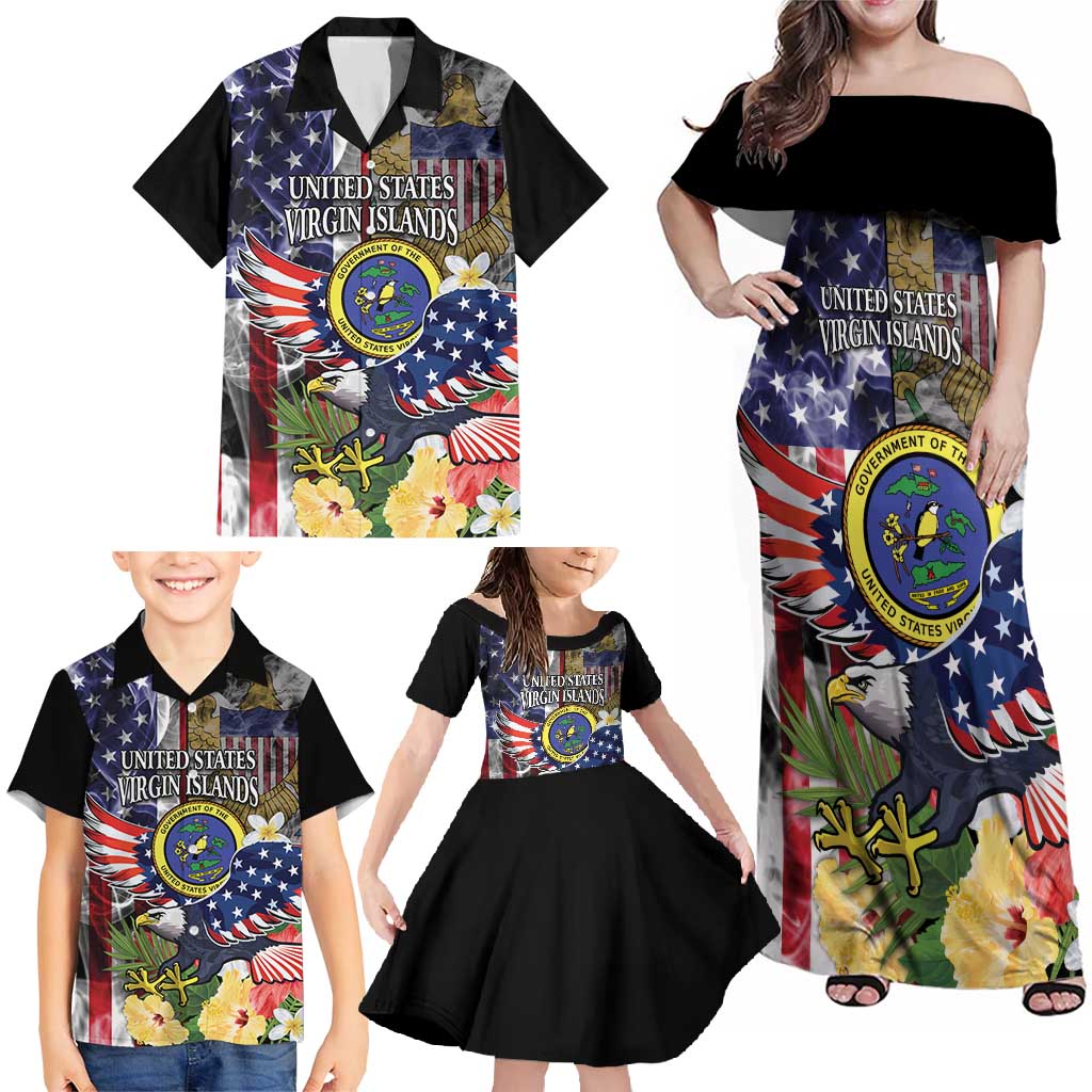 US Virgin Islands USA Half Flag Family Matching Off Shoulder Maxi Dress and Hawaiian Shirt Together We Grow Smoke Effect - Wonder Print Shop