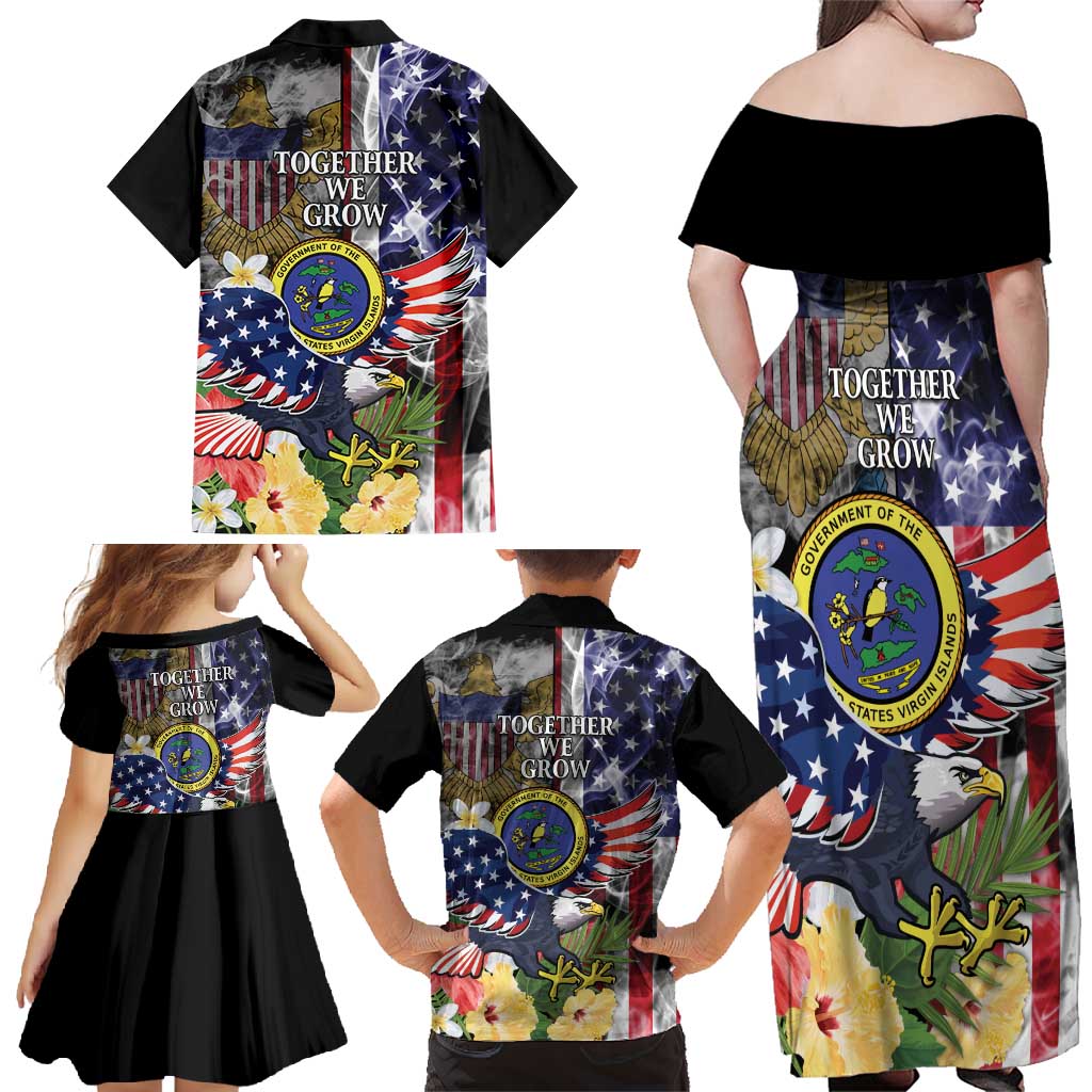 US Virgin Islands USA Half Flag Family Matching Off Shoulder Maxi Dress and Hawaiian Shirt Together We Grow Smoke Effect - Wonder Print Shop