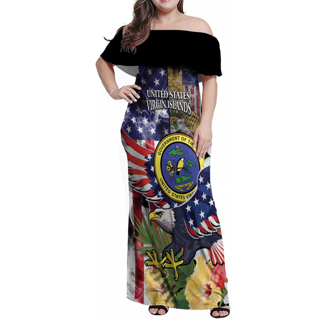 US Virgin Islands USA Half Flag Family Matching Off Shoulder Maxi Dress and Hawaiian Shirt Together We Grow Smoke Effect - Wonder Print Shop