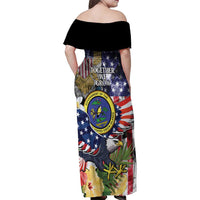 US Virgin Islands USA Half Flag Family Matching Off Shoulder Maxi Dress and Hawaiian Shirt Together We Grow Smoke Effect - Wonder Print Shop