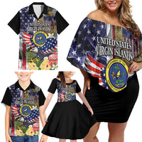US Virgin Islands USA Half Flag Family Matching Off Shoulder Short Dress and Hawaiian Shirt Together We Grow Smoke Effect - Wonder Print Shop