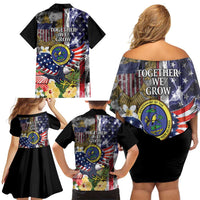 US Virgin Islands USA Half Flag Family Matching Off Shoulder Short Dress and Hawaiian Shirt Together We Grow Smoke Effect - Wonder Print Shop