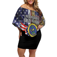 US Virgin Islands USA Half Flag Family Matching Off Shoulder Short Dress and Hawaiian Shirt Together We Grow Smoke Effect - Wonder Print Shop