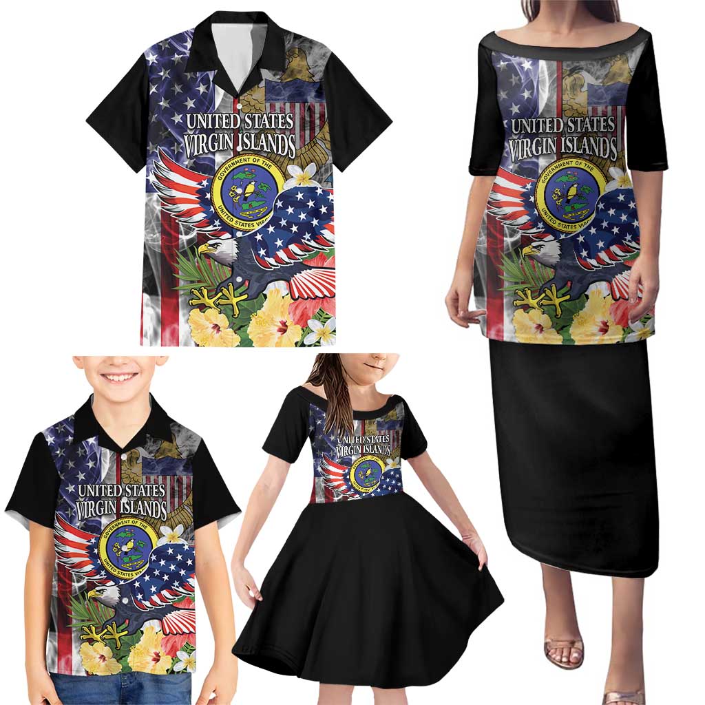 US Virgin Islands USA Half Flag Family Matching Puletasi and Hawaiian Shirt Together We Grow Smoke Effect - Wonder Print Shop