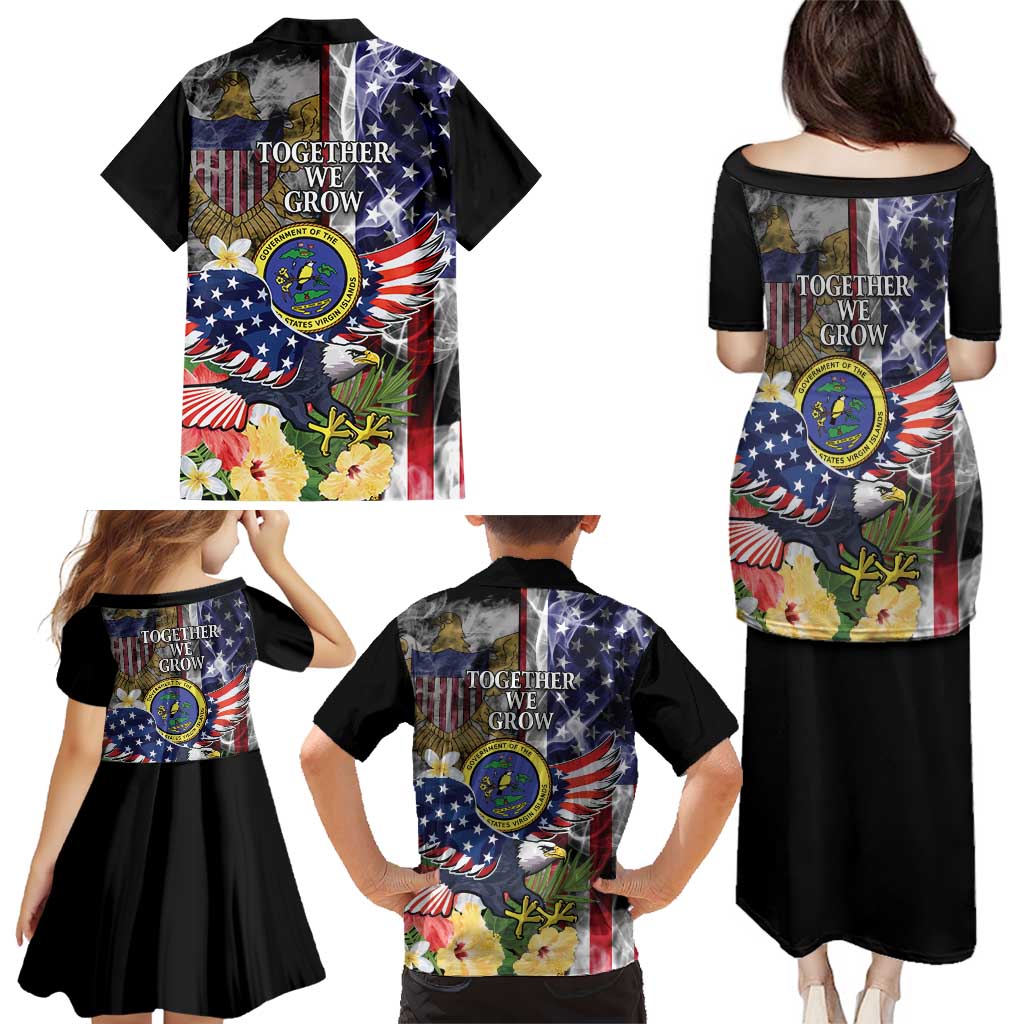 US Virgin Islands USA Half Flag Family Matching Puletasi and Hawaiian Shirt Together We Grow Smoke Effect - Wonder Print Shop