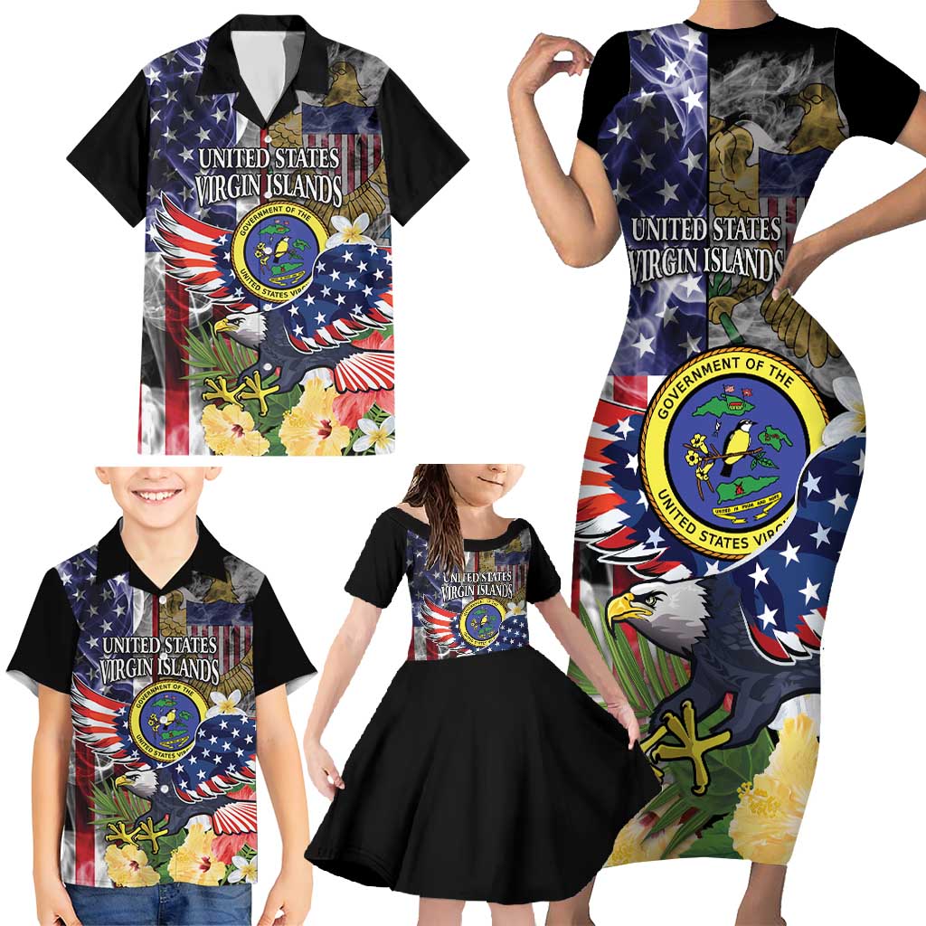 US Virgin Islands USA Half Flag Family Matching Short Sleeve Bodycon Dress and Hawaiian Shirt Together We Grow Smoke Effect - Wonder Print Shop