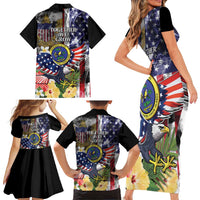US Virgin Islands USA Half Flag Family Matching Short Sleeve Bodycon Dress and Hawaiian Shirt Together We Grow Smoke Effect - Wonder Print Shop