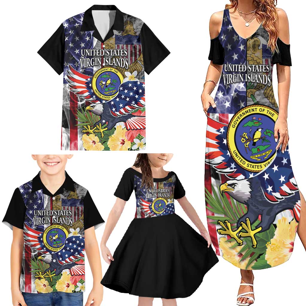 US Virgin Islands USA Half Flag Family Matching Summer Maxi Dress and Hawaiian Shirt Together We Grow Smoke Effect - Wonder Print Shop