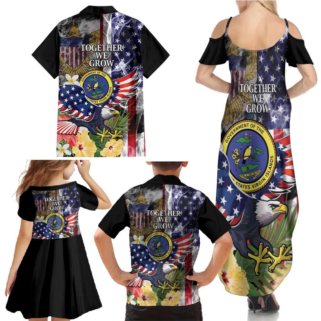 US Virgin Islands USA Half Flag Family Matching Summer Maxi Dress and Hawaiian Shirt Together We Grow Smoke Effect - Wonder Print Shop