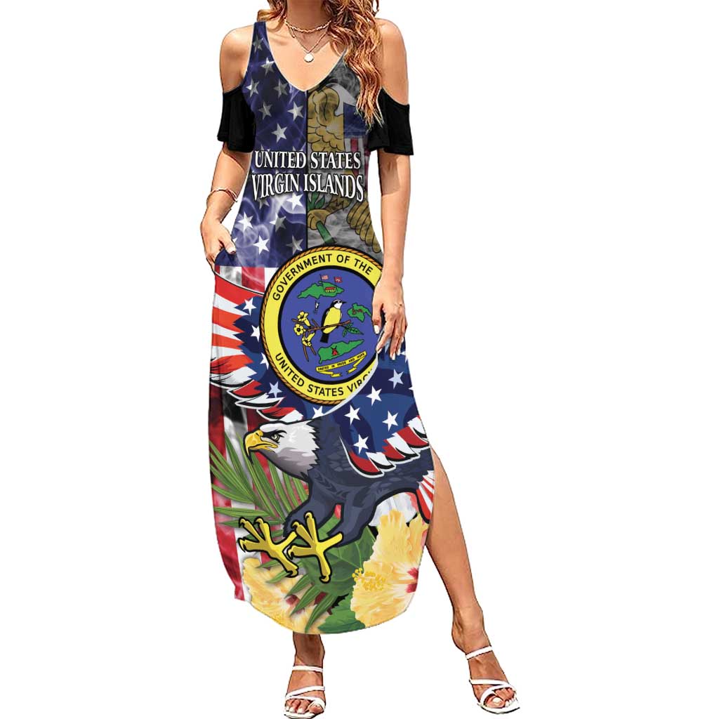 US Virgin Islands USA Half Flag Family Matching Summer Maxi Dress and Hawaiian Shirt Together We Grow Smoke Effect - Wonder Print Shop