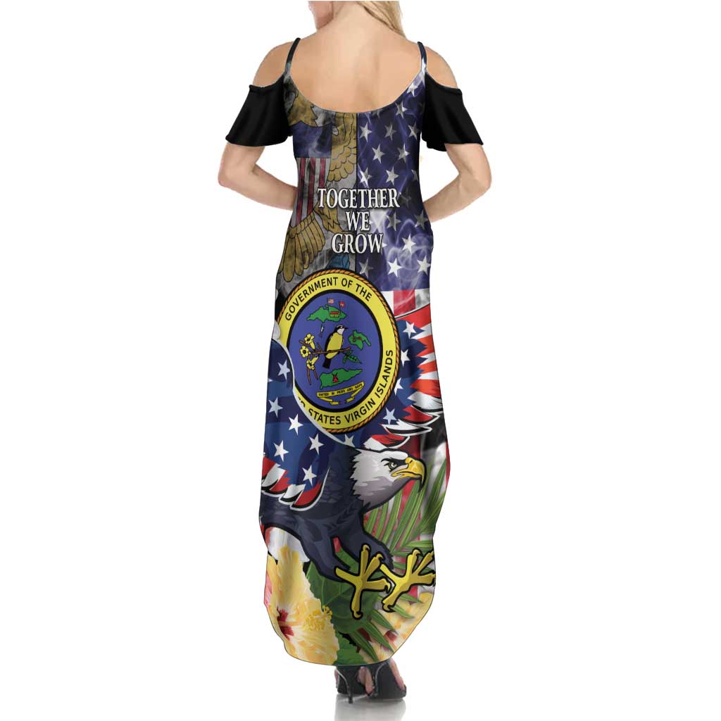 US Virgin Islands USA Half Flag Family Matching Summer Maxi Dress and Hawaiian Shirt Together We Grow Smoke Effect - Wonder Print Shop