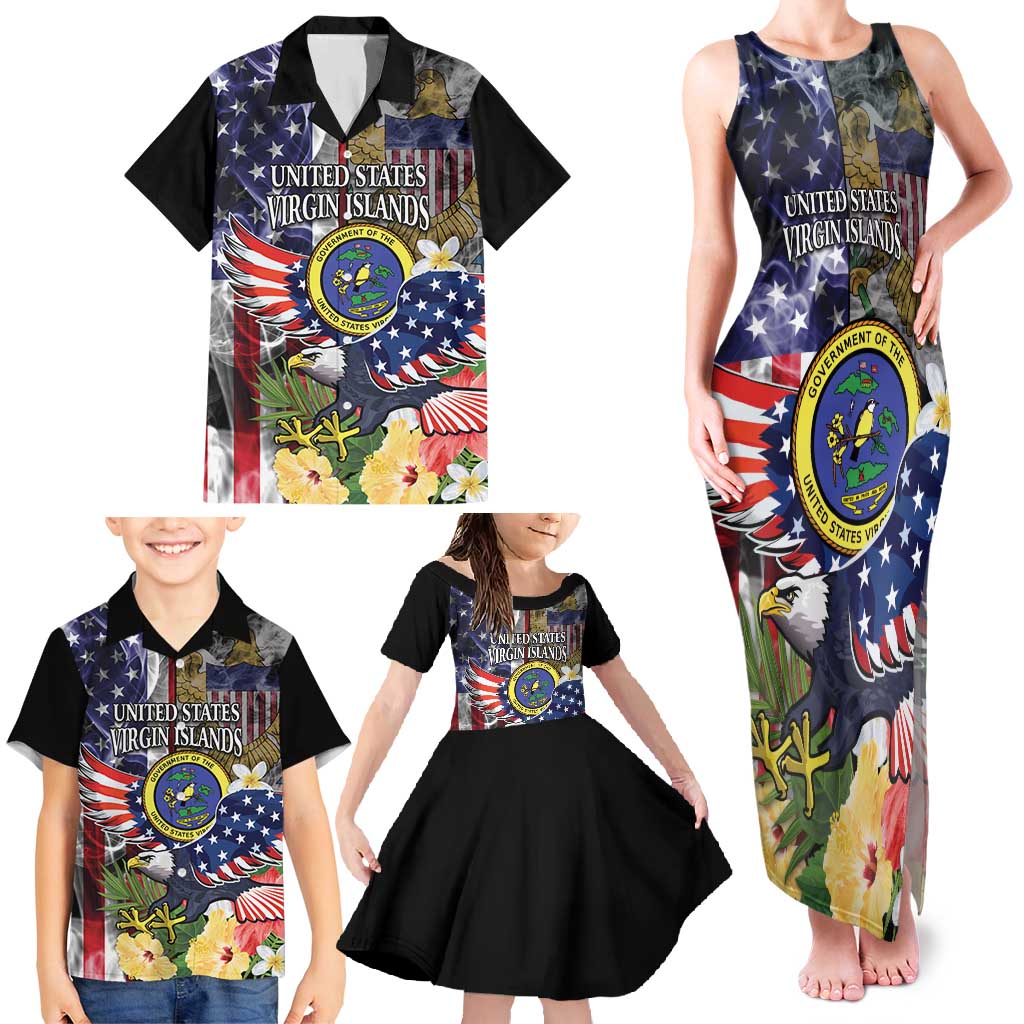 US Virgin Islands USA Half Flag Family Matching Tank Maxi Dress and Hawaiian Shirt Together We Grow Smoke Effect - Wonder Print Shop