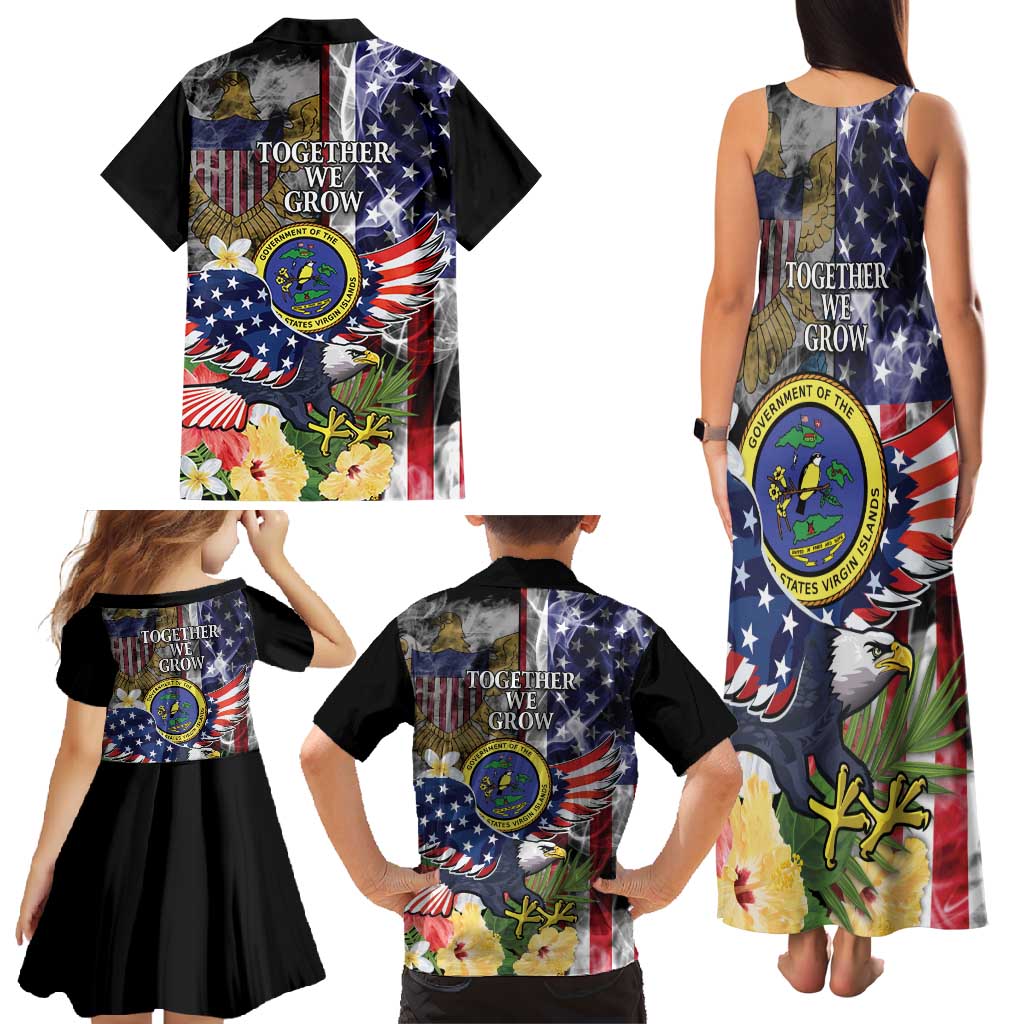 US Virgin Islands USA Half Flag Family Matching Tank Maxi Dress and Hawaiian Shirt Together We Grow Smoke Effect - Wonder Print Shop