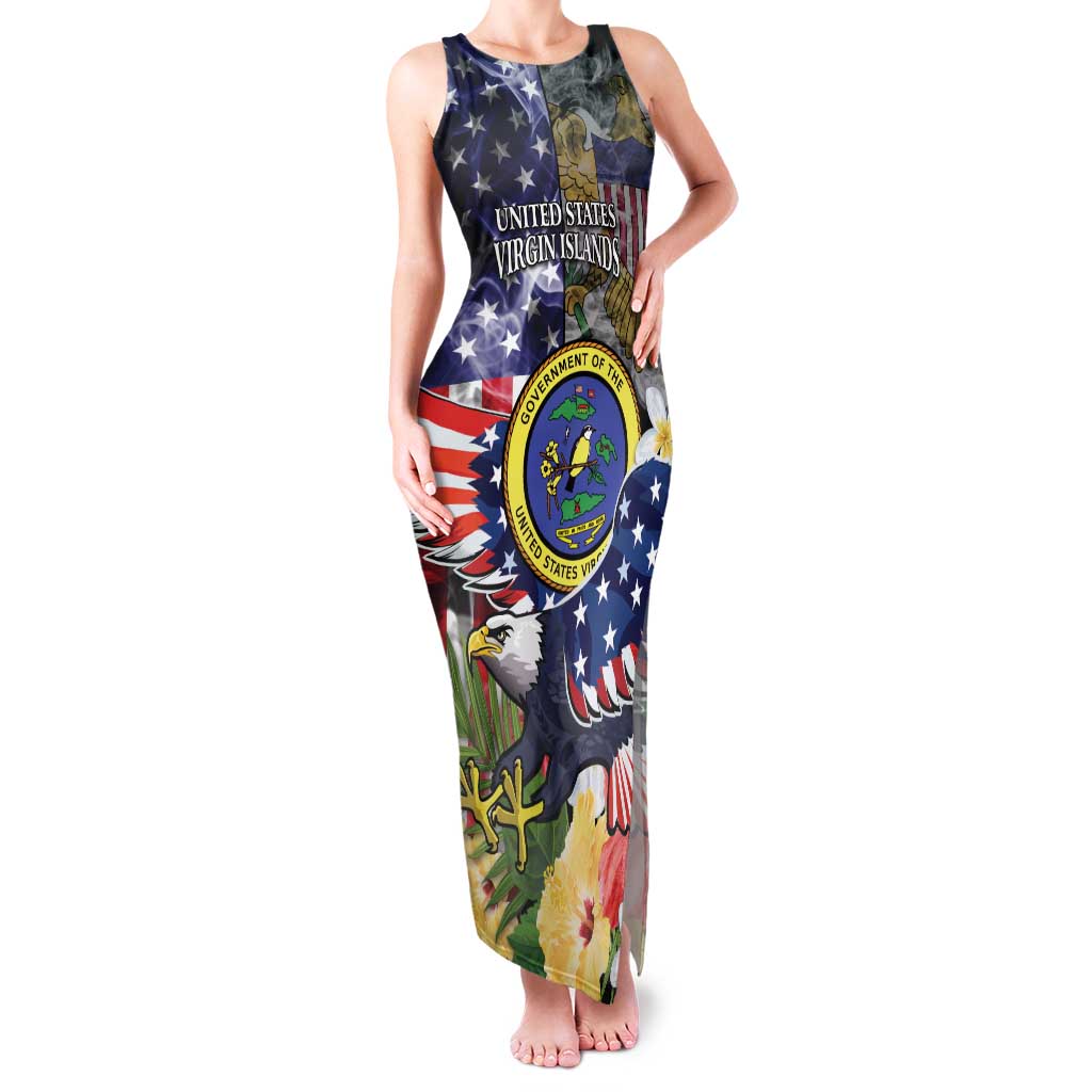 US Virgin Islands USA Half Flag Family Matching Tank Maxi Dress and Hawaiian Shirt Together We Grow Smoke Effect - Wonder Print Shop