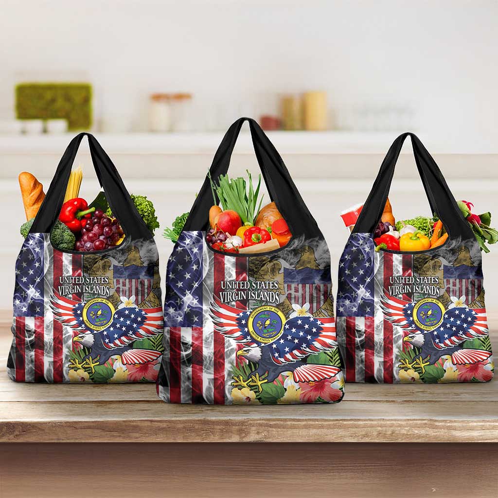 US Virgin Islands USA Half Flag Grocery Bag Together We Grow Smoke Effect - Wonder Print Shop