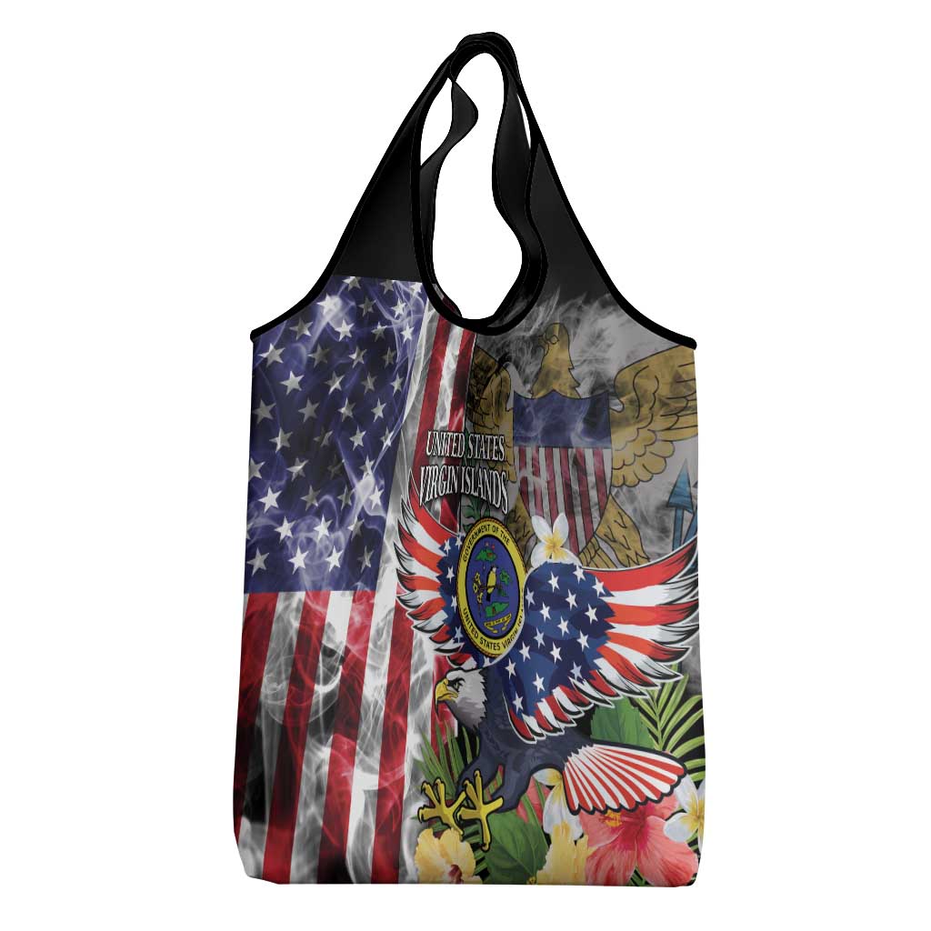 US Virgin Islands USA Half Flag Grocery Bag Together We Grow Smoke Effect - Wonder Print Shop