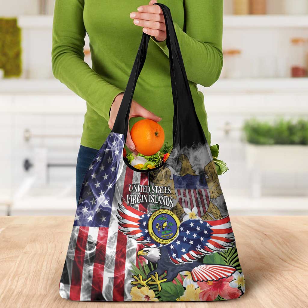 US Virgin Islands USA Half Flag Grocery Bag Together We Grow Smoke Effect - Wonder Print Shop