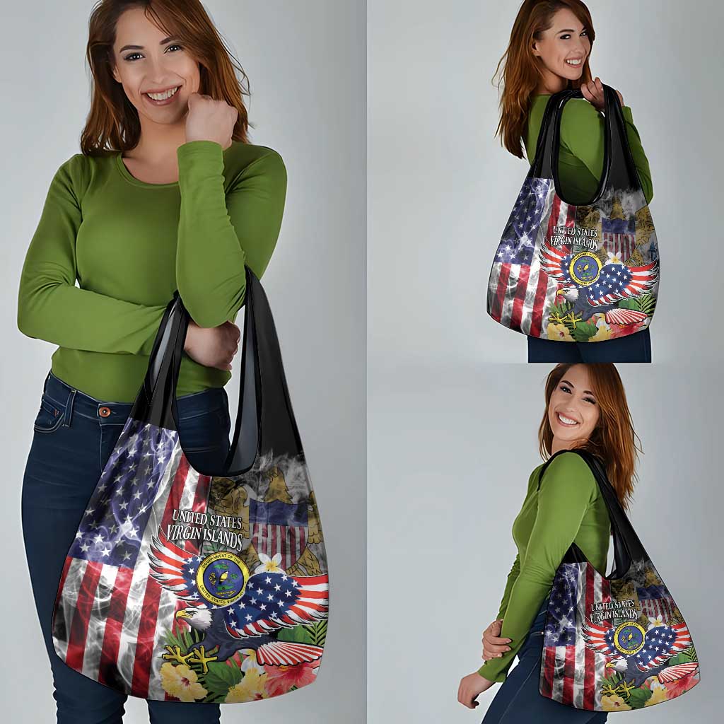 US Virgin Islands USA Half Flag Grocery Bag Together We Grow Smoke Effect - Wonder Print Shop
