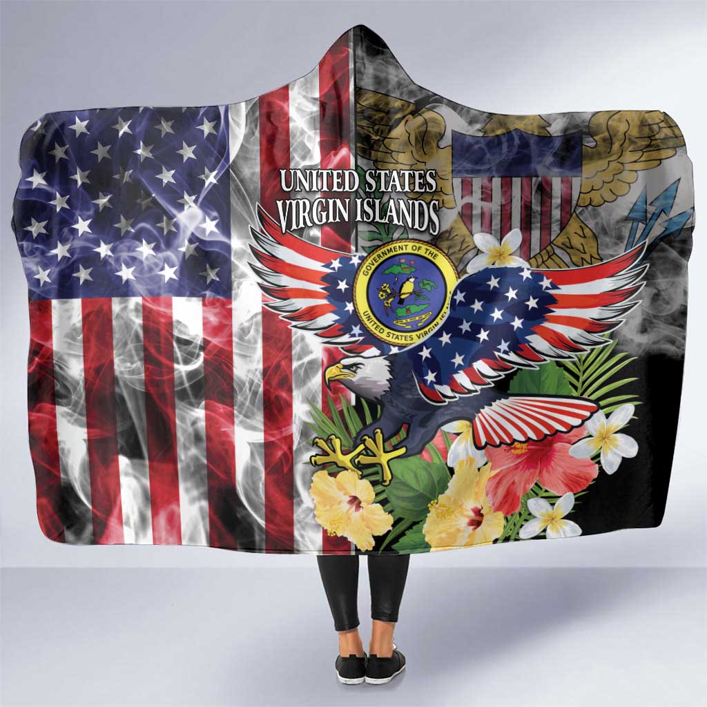 US Virgin Islands USA Half Flag Hooded Blanket Together We Grow Smoke Effect - Wonder Print Shop