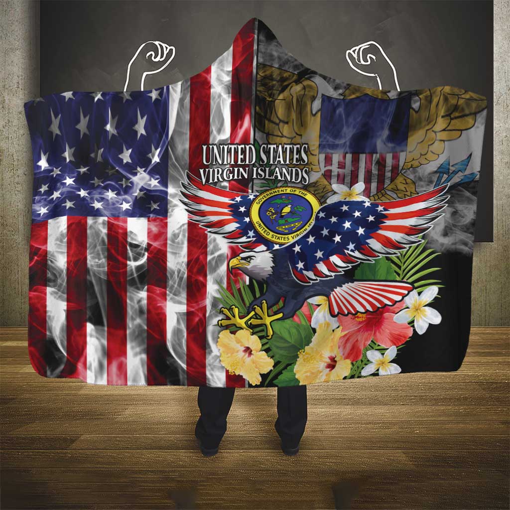US Virgin Islands USA Half Flag Hooded Blanket Together We Grow Smoke Effect - Wonder Print Shop
