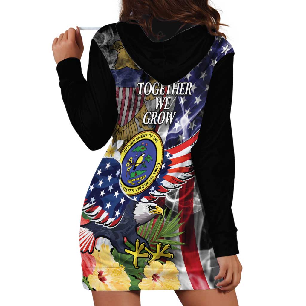US Virgin Islands USA Half Flag Hoodie Dress Together We Grow Smoke Effect - Wonder Print Shop