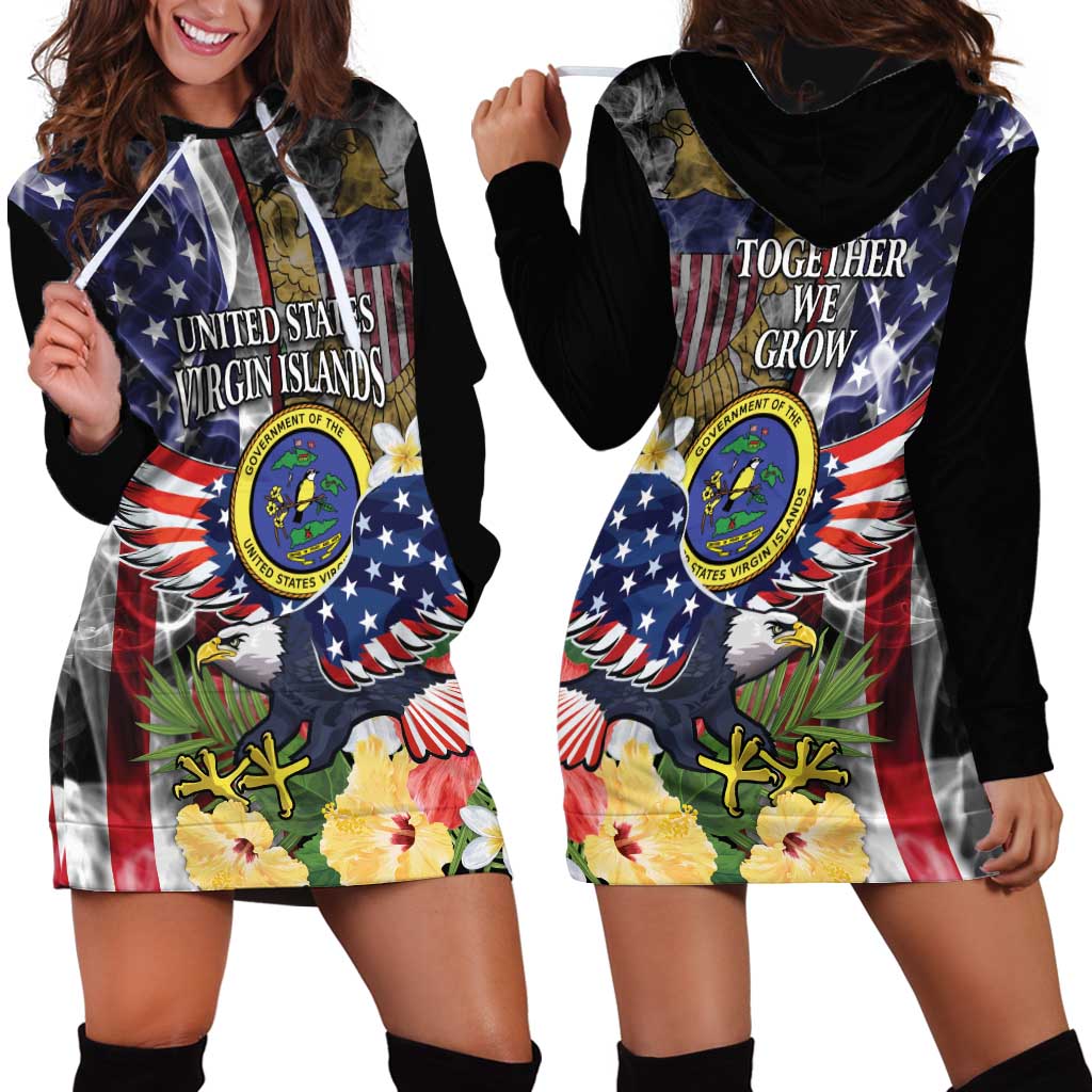 US Virgin Islands USA Half Flag Hoodie Dress Together We Grow Smoke Effect - Wonder Print Shop