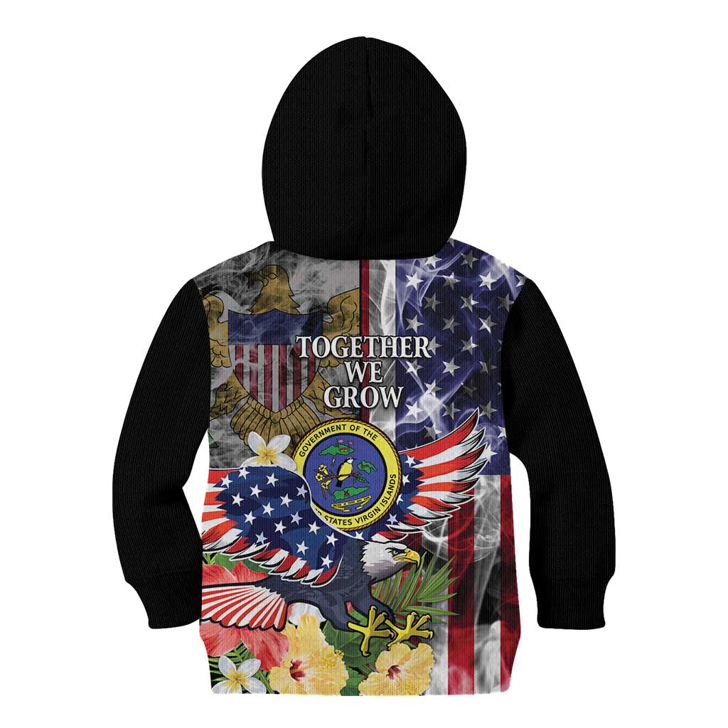 US Virgin Islands USA Half Flag Kid Hoodie Together We Grow Smoke Effect - Wonder Print Shop