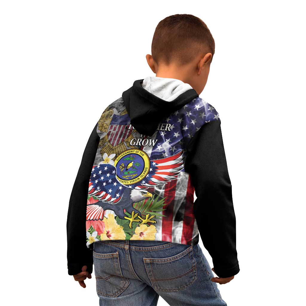 US Virgin Islands USA Half Flag Kid Hoodie Together We Grow Smoke Effect - Wonder Print Shop