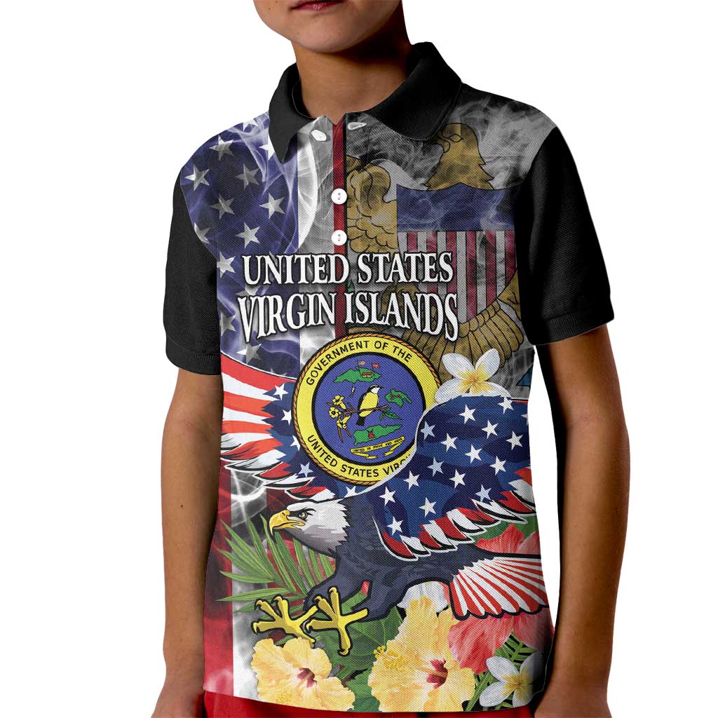 US Virgin Islands USA Half Flag Kid Polo Shirt Together We Grow Smoke Effect - Wonder Print Shop