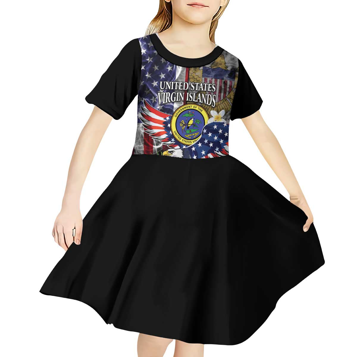 US Virgin Islands USA Half Flag Kid Short Sleeve Dress Together We Grow Smoke Effect - Wonder Print Shop