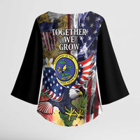 US Virgin Islands USA Half Flag Kimono Sleeve Blouse Together We Grow Smoke Effect - Wonder Print Shop