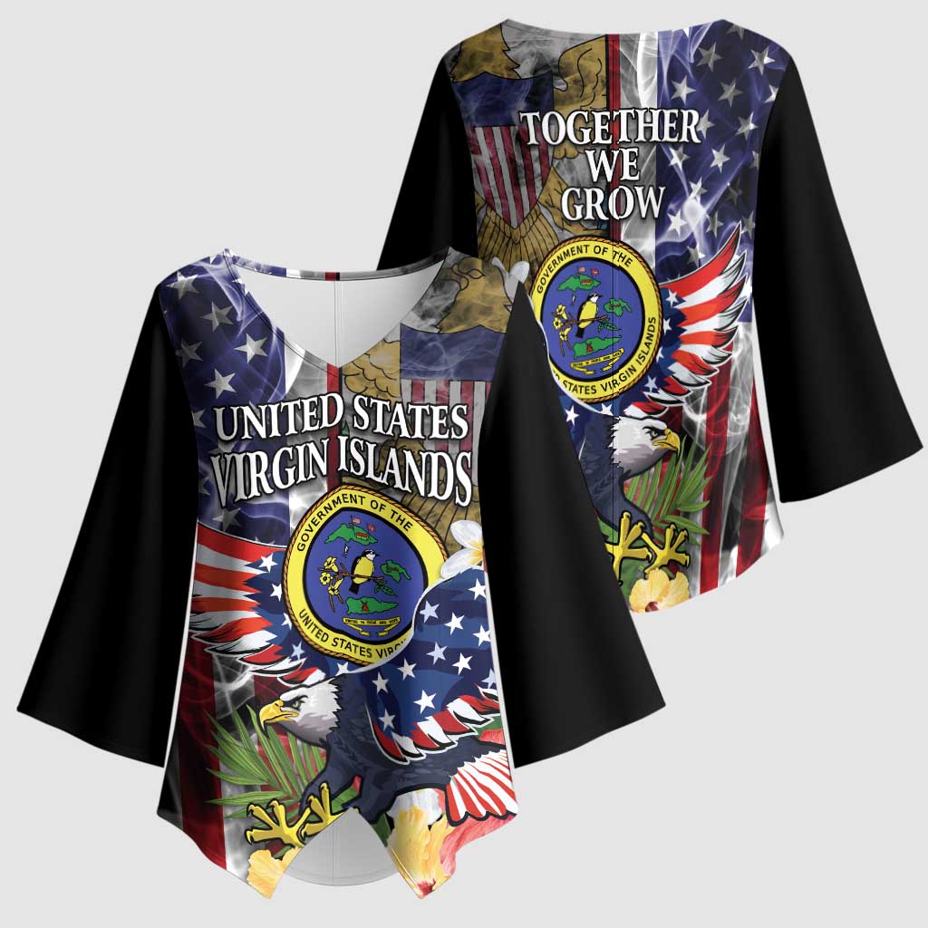 US Virgin Islands USA Half Flag Kimono Sleeve Blouse Together We Grow Smoke Effect - Wonder Print Shop