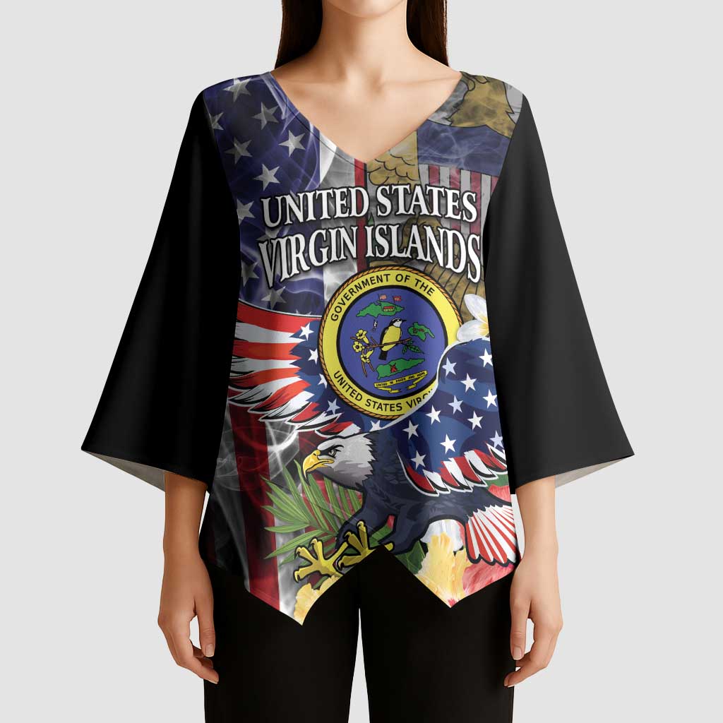 US Virgin Islands USA Half Flag Kimono Sleeve Blouse Together We Grow Smoke Effect - Wonder Print Shop