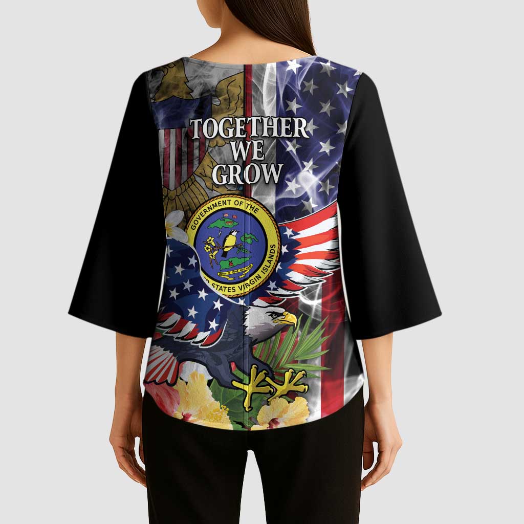 US Virgin Islands USA Half Flag Kimono Sleeve Blouse Together We Grow Smoke Effect - Wonder Print Shop