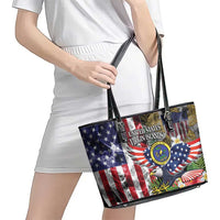 US Virgin Islands USA Half Flag Leather Tote Bag Together We Grow Smoke Effect - Wonder Print Shop