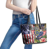 US Virgin Islands USA Half Flag Leather Tote Bag Together We Grow Smoke Effect - Wonder Print Shop
