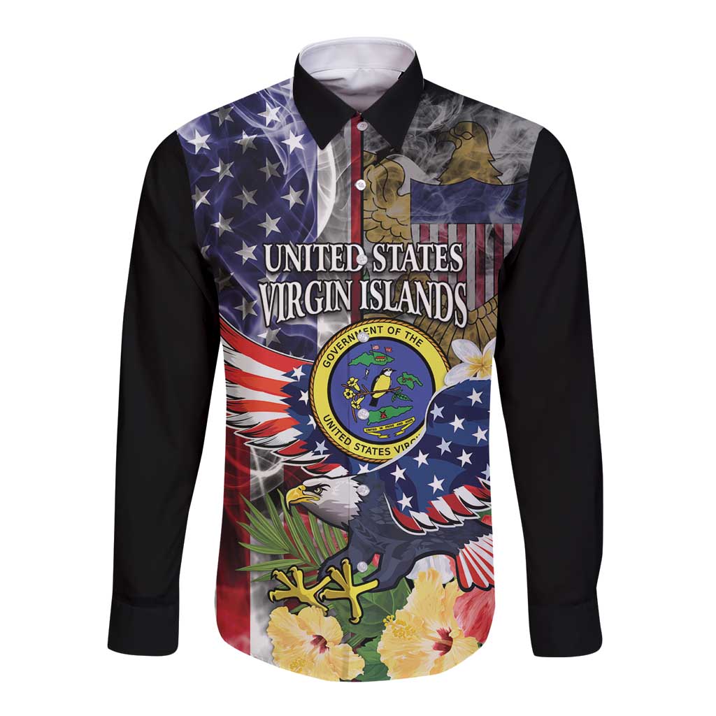 US Virgin Islands USA Half Flag Long Sleeve Button Shirt Together We Grow Smoke Effect - Wonder Print Shop