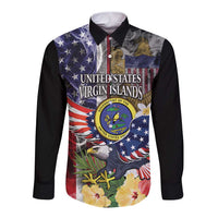 US Virgin Islands USA Half Flag Long Sleeve Button Shirt Together We Grow Smoke Effect - Wonder Print Shop