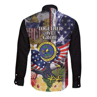 US Virgin Islands USA Half Flag Long Sleeve Button Shirt Together We Grow Smoke Effect - Wonder Print Shop